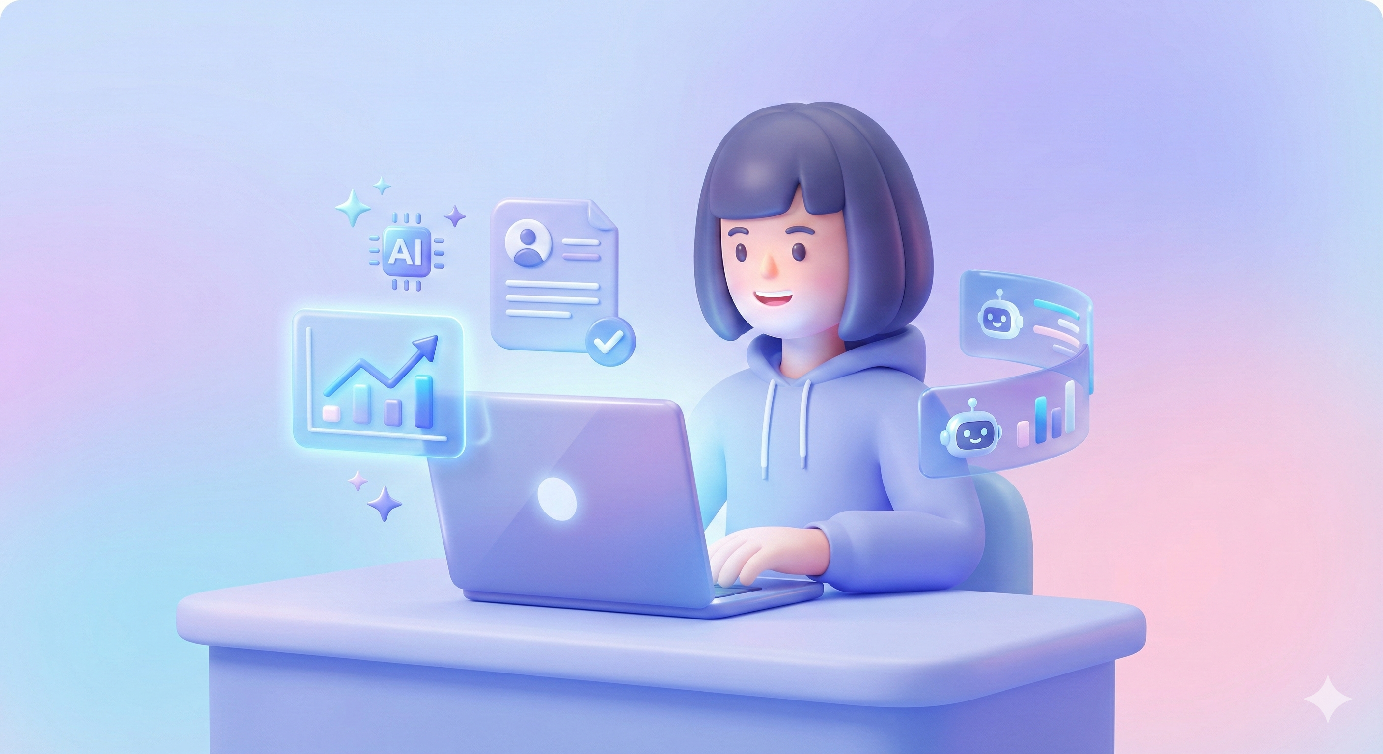 3D student working on laptop